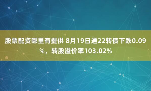 股票配资哪里有提供 8月19日通22转债下跌0.09%，转股溢价率103.02%